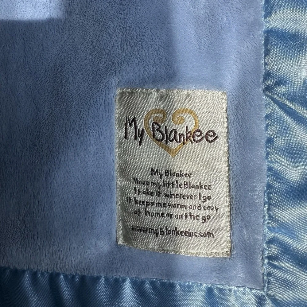 VTG My Blankee Light Blue Soft Baby Blanket with Satin Trim Made In USA 34 X 29
